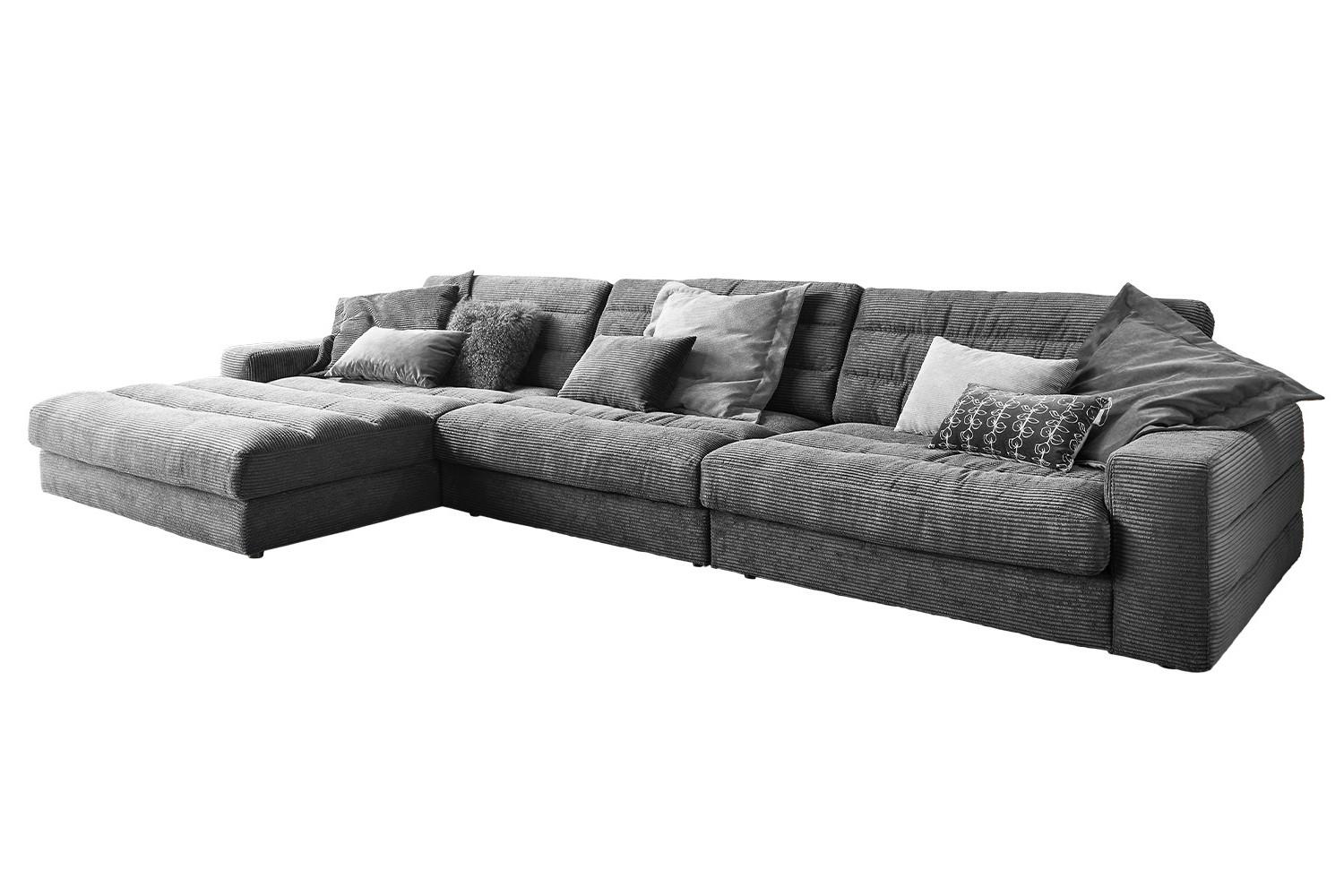 ECKSOFA XL LANA Grau Cord - Schwarz/Grau, Textil (416/205cm) - KAWOLA
