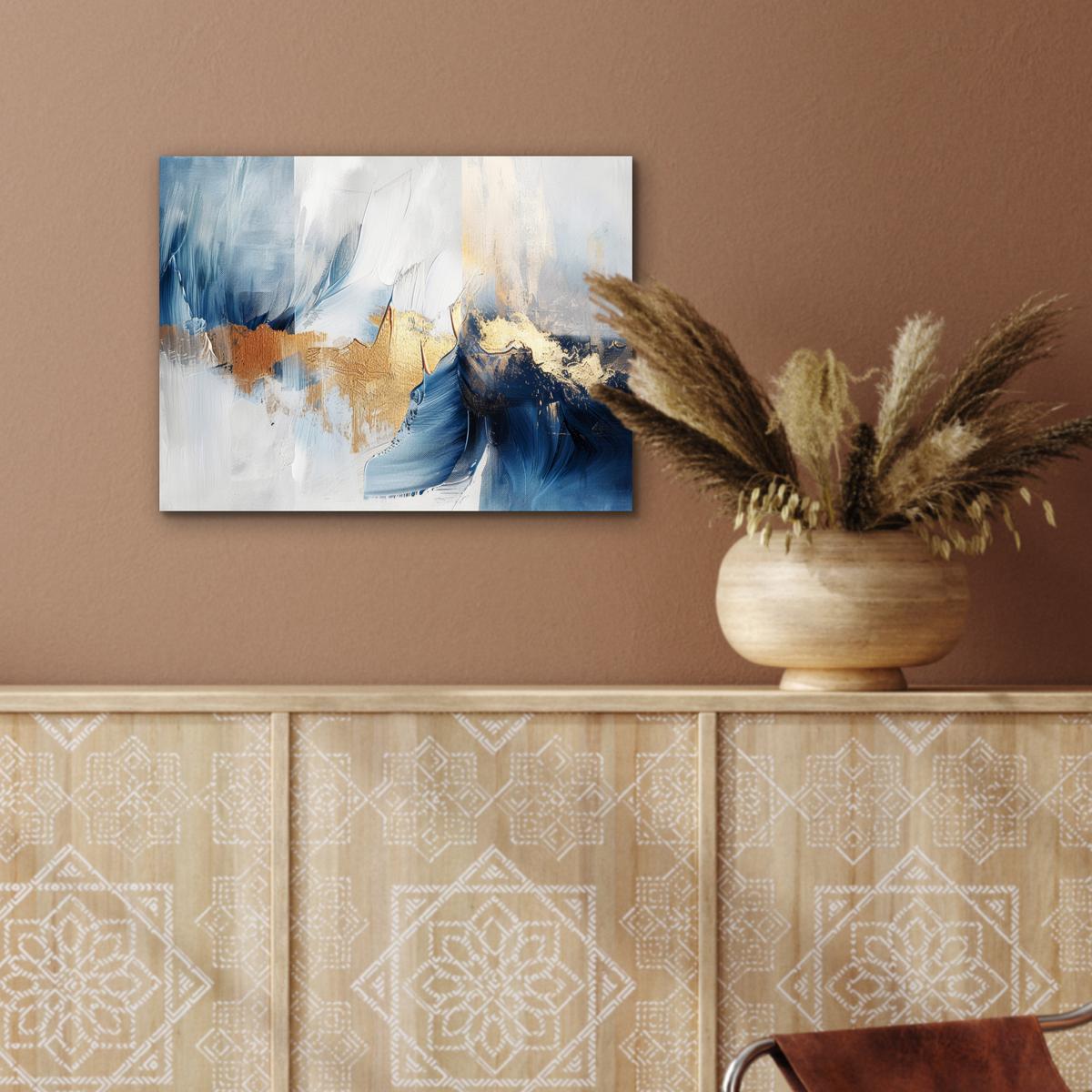 METALLBILD Gold - Blau - Aquarell - Kunst - Modern 40x30 cm - Hellblau, Metall (40/30cm) - MuchoWow