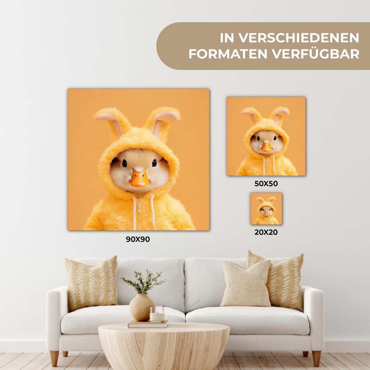 LEINWANDBILD Osterhase - Kostüm - Ente Deko Wohnzimmer 20x20 cm - Gelb, Textil (20/20cm) - MuchoWow