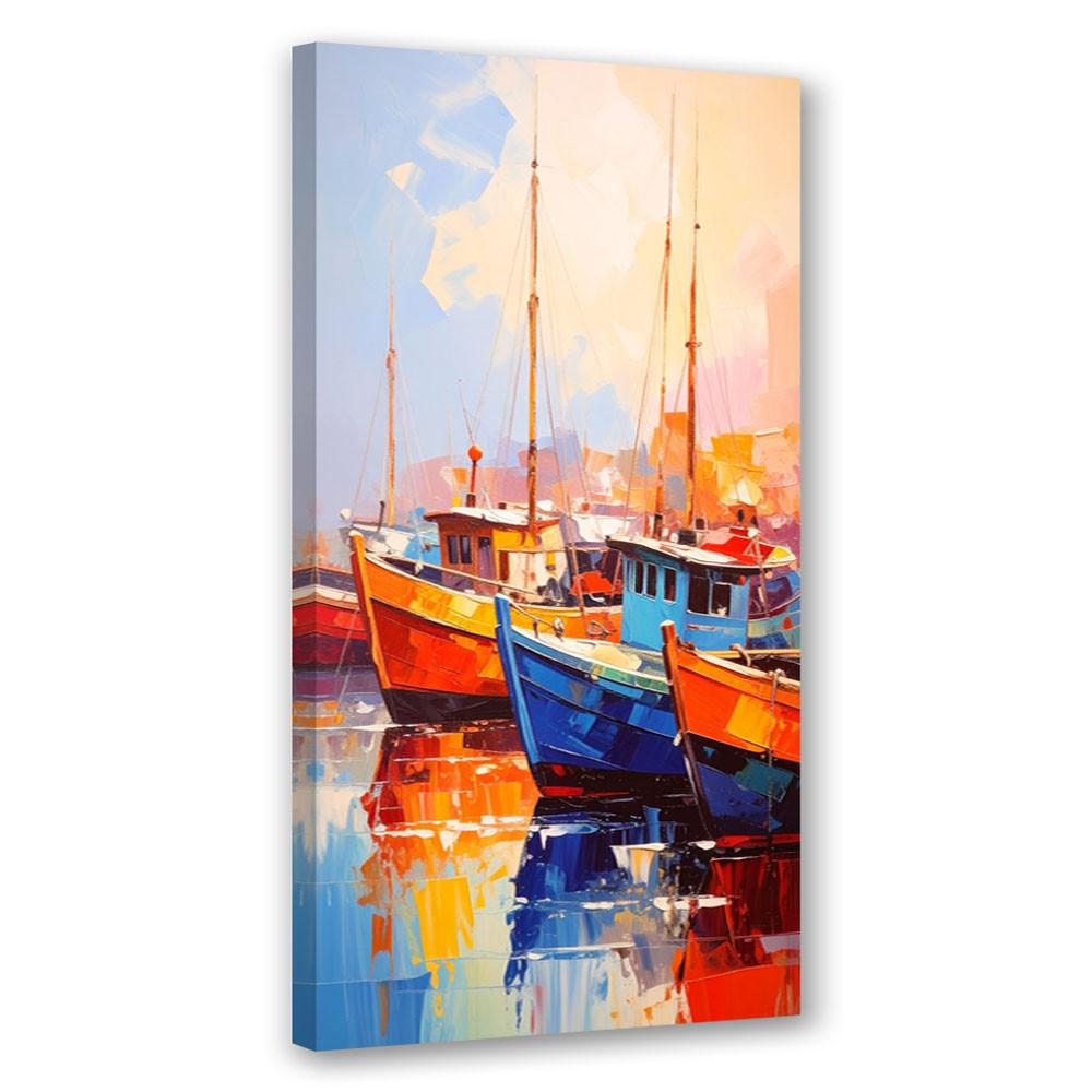 LEINWANDBILD Bunte Boote im Hafen 60x120cm - Multicolor, Textil (60/120cm) - Feeby