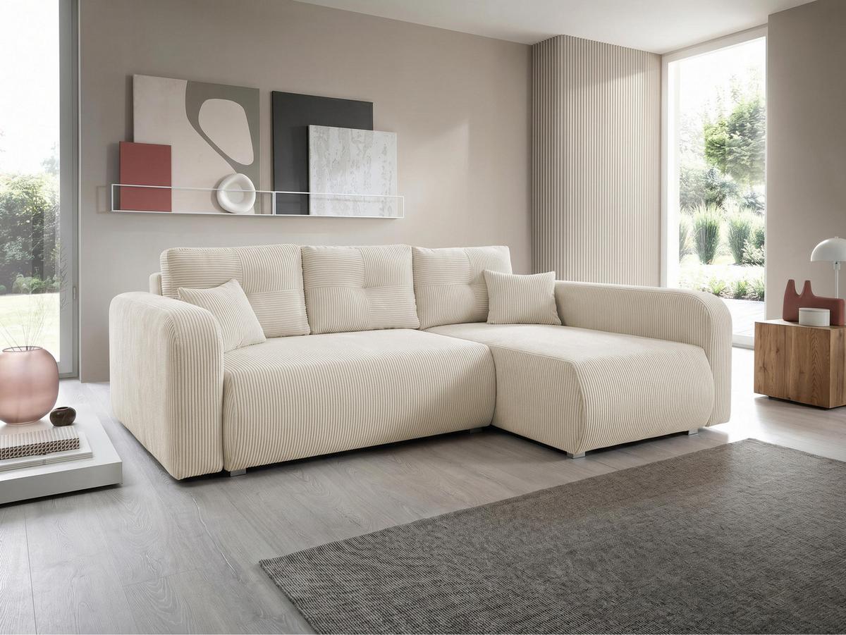 ECKSOFA Viena Cord, Seite: Rechts - Silberfarben/Naturfarben, Holz/Kunststoff (234/145cm) - MIRJAN24
