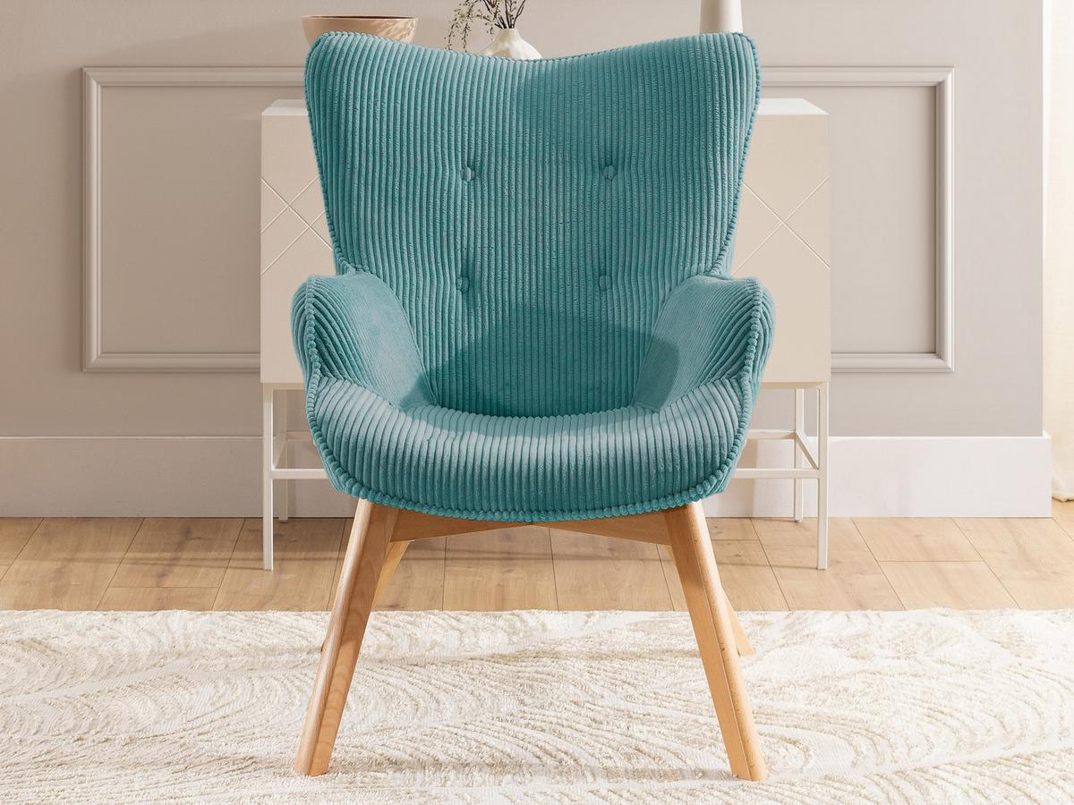 LOUNGESESSEL Lenari Türkis Cordstoff mit Füßen in Natur - Türkis/Naturfarben, Holz/Textil (71/96/86cm) - S-Style Möbel