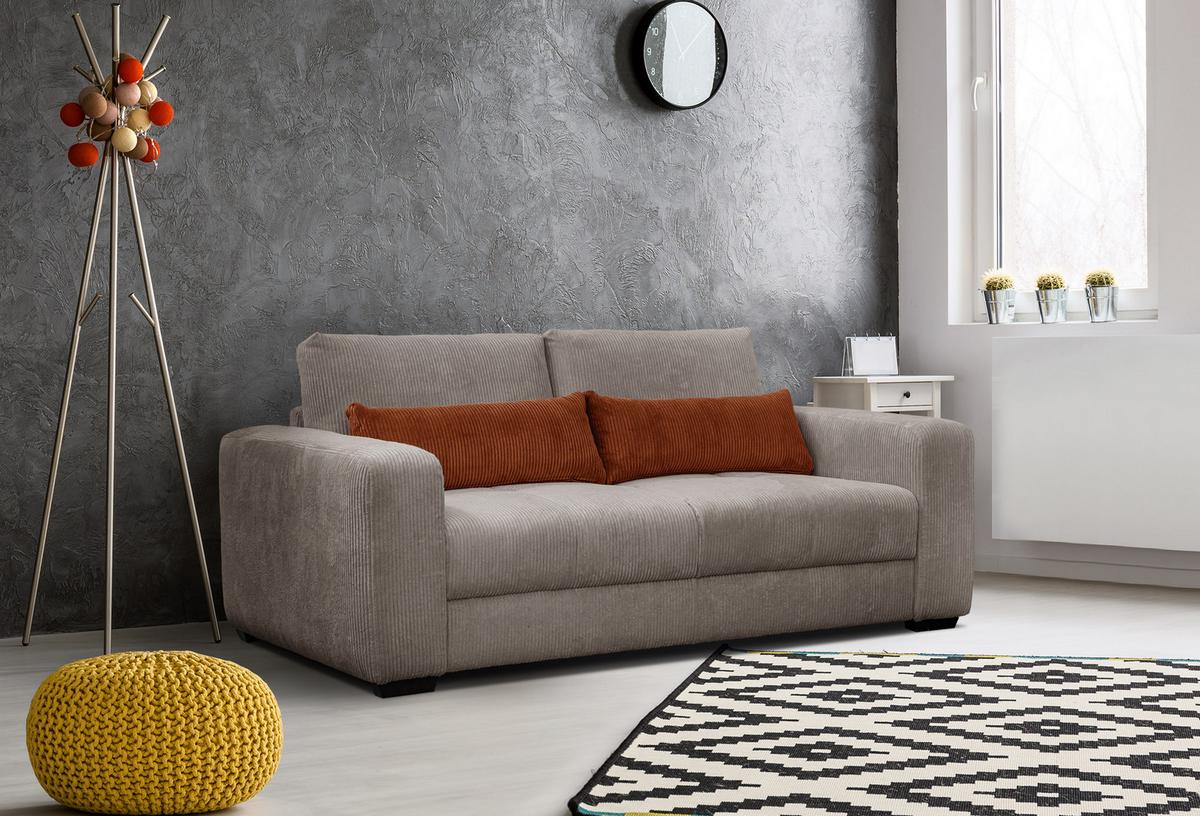 SOFA OLI 3-Sitzer, taupe - Taupe, Holz/Textil (208/91/108cm) - Wozimo