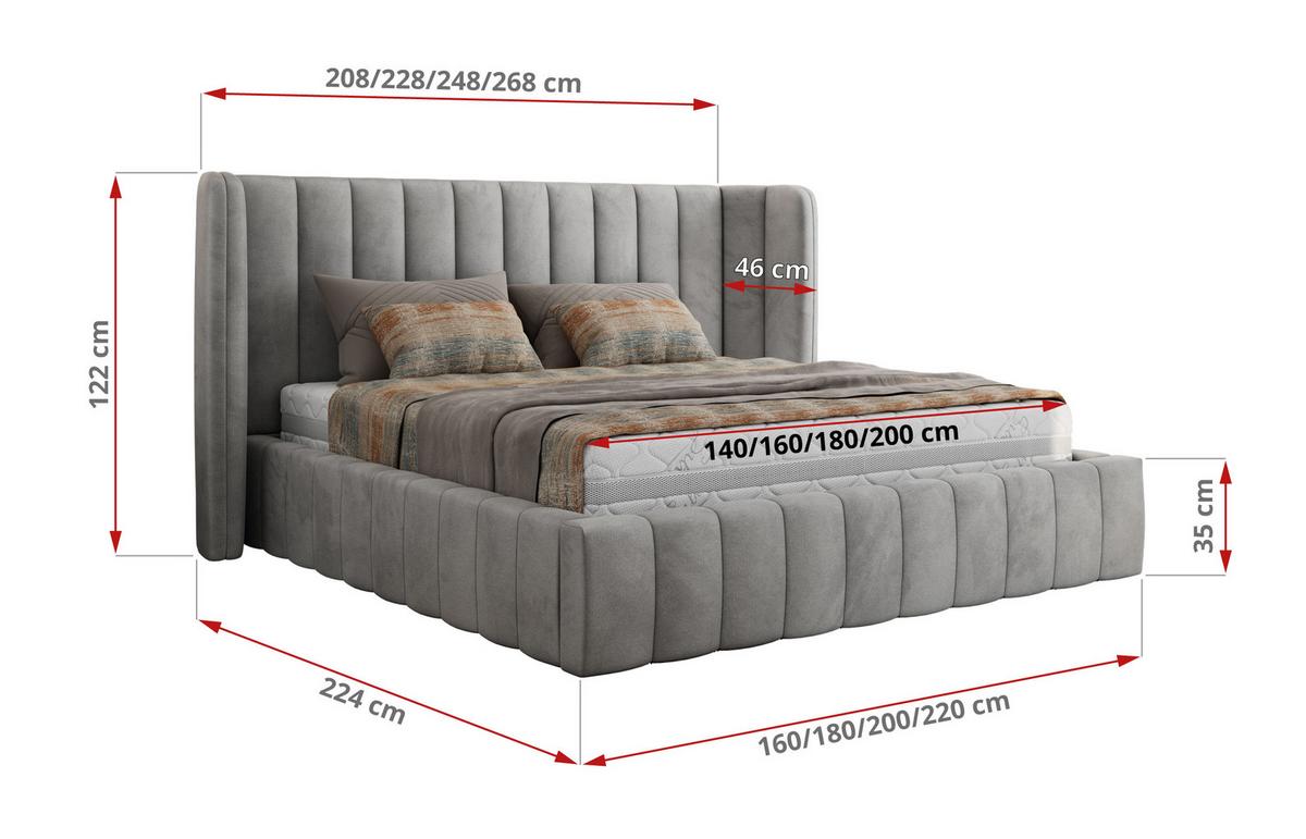 POLSTERBETT GOLETTA CLASSIC 180/200 - Hellgrau Velvet - Multipocket-Matratze - Hellgrau, Textil (180/200cm) - MKS