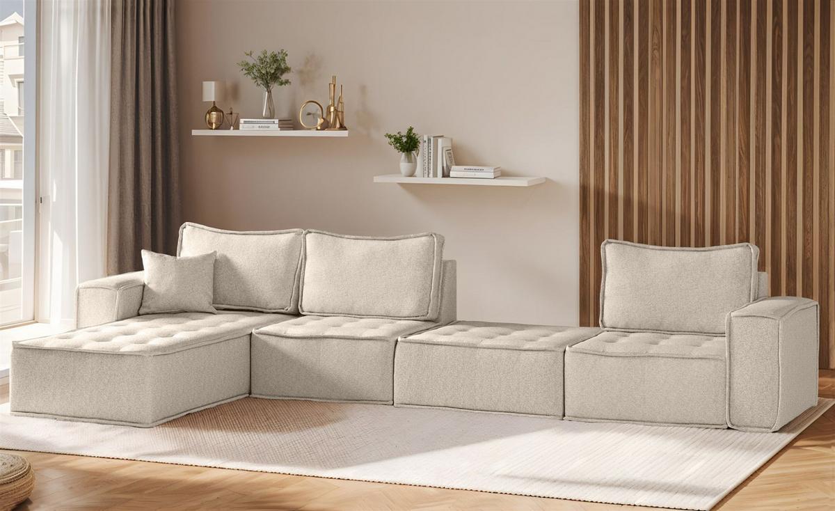 POLSTERHOCKER Sande In Alpine - Beige, Holzwerkstoff/Textil (90/38/90cm) - Fun Möbel