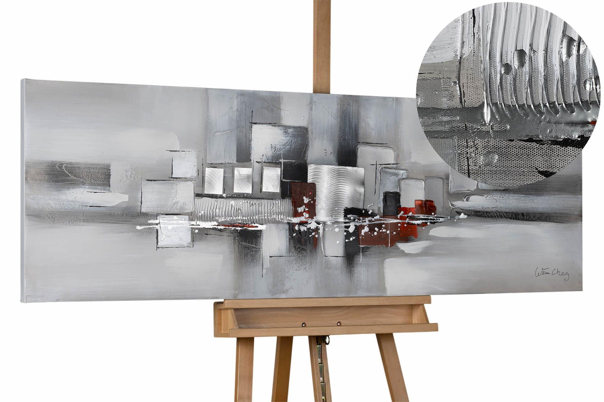 ACRYLBILD HANDGEMALT 150/50 cm - Weiß/Grau, Holz/Textil (150/50cm) - KUNSTLOFT