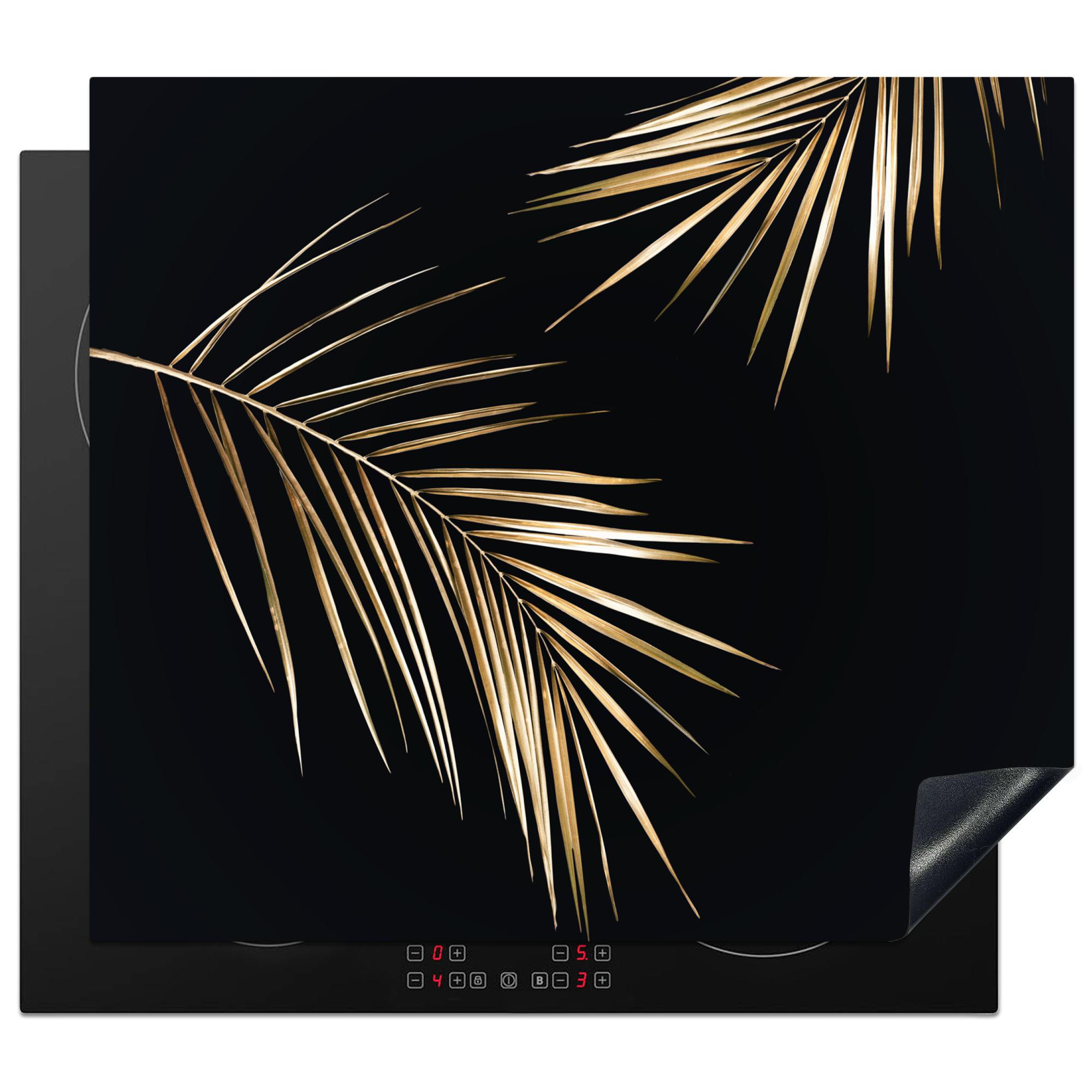 HERDABDECKPLATTE Blätter - Pflanzen - Gold - Schwarz - Luxus Abdeckung Ceranfeld 57.6x51.6 cm - Goldfarben, Kunststoff (57.6/51.6/0.2cm) - MuchoWow