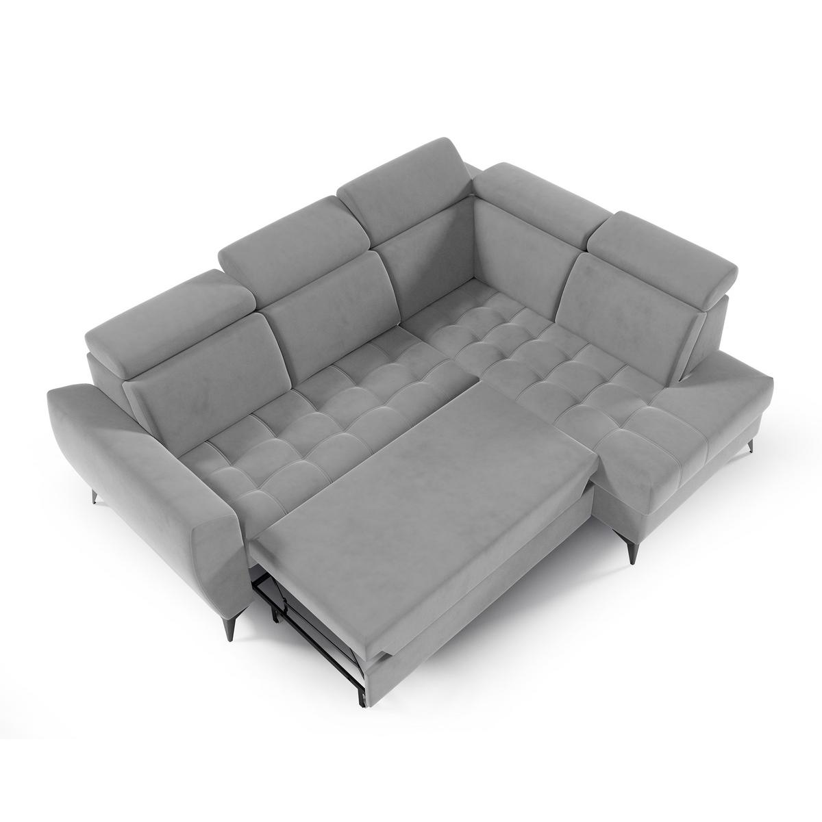 ECKSCHLAFSOFA Aurora II mit verstellbare Kopfstützen, Hellgrau, rechts - Hellgrau/Schwarz, Textil (266/204cm) - Beautysofa
