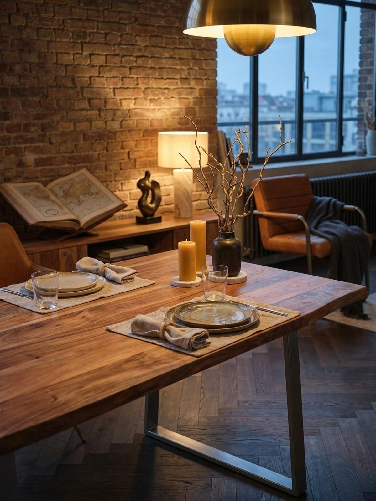 ESSTISCH Massivholz Baumkante Metallgestell Handgefertigt TARN, Goldbraun-Chrom 120x60x76 cm - Chromfarben/Braun, Holz/Metall (60/120/76cm) - KADIMA DESIGN