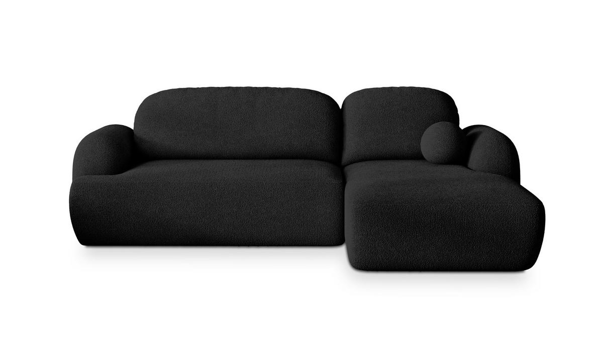 ECKSOFA MODENZA N R-S Schwarz Boucle-Stoff mit Schlaffunktion - Schwarz, Holz/Kunststoff (266/148cm) - MASSENO