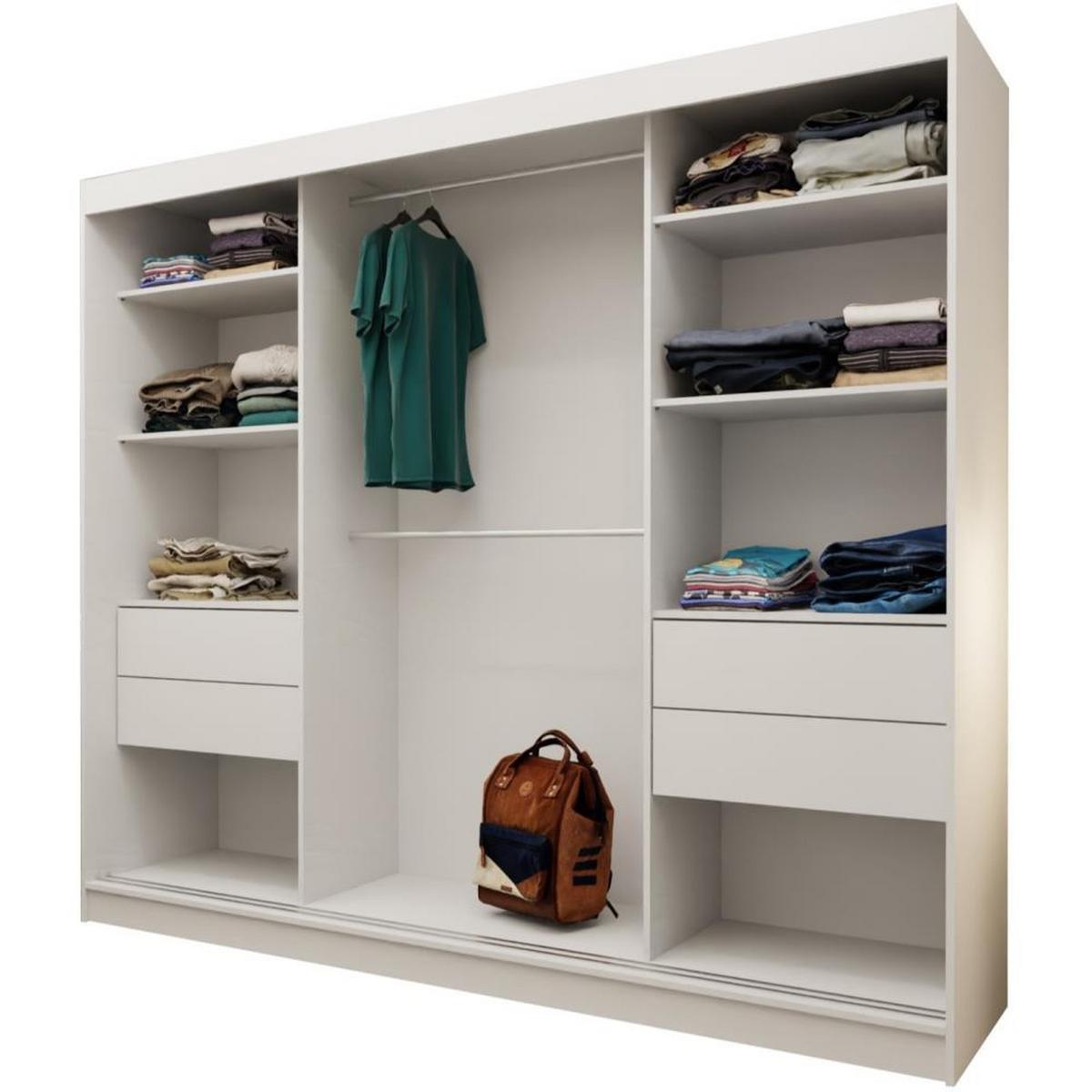 SCHWEBETÜRENSCHRANK Nela II 240/216/61 weiß mit Schubladen - Weiß/Eiche Artisan, Holzwerkstoff (240/216/61cm) - Beautysofa