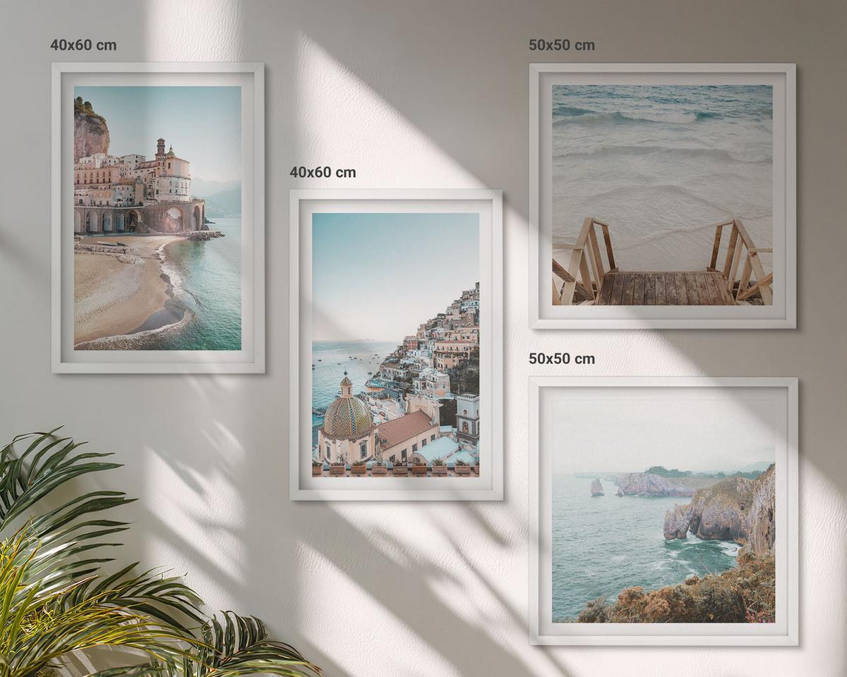 BILDER SET 4er Set - 50x50 cm & 40x60 cm Weißer Rahmen - Sommerliche Strandansichten in Pastellfarben - Weiß, Kunststoff (50/50cm) - TULUP