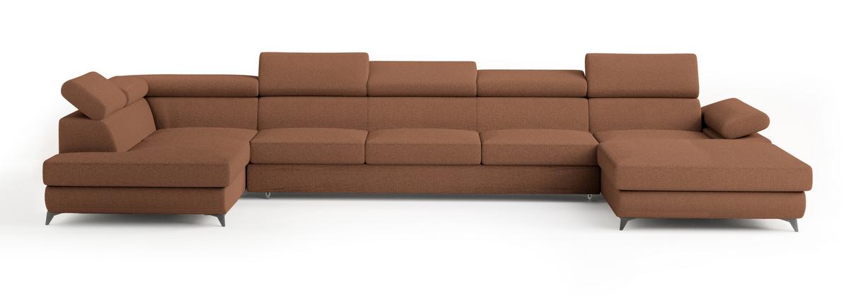 WOHNLANDSCHAFT MONTIVA Kupferfarben Boucle-Stoff mit Schlaffunktion - Kupferfarben, Holz (410/89/190cm) - MASSENO