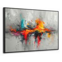 LEINWAND Bilder mit Rahmen - Moderne Kunst - Orange - Grau - Abstrakt - 90x60 - Hellgrau, Textil (90/60cm) - MuchoWow