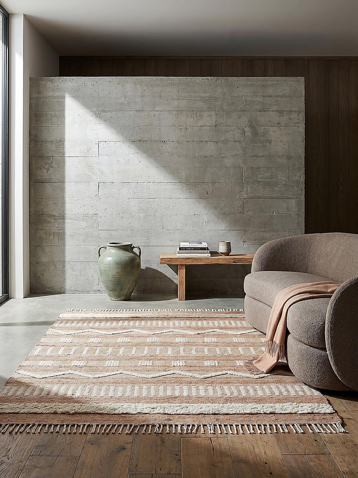 JUTETEPPICH handgewebt mit Fransen WHARFE, im Ethno-Stil, Natur-Weiß, 120 x 170 cm - Weiß, Textil (170/120cm) - KADIMA DESIGN