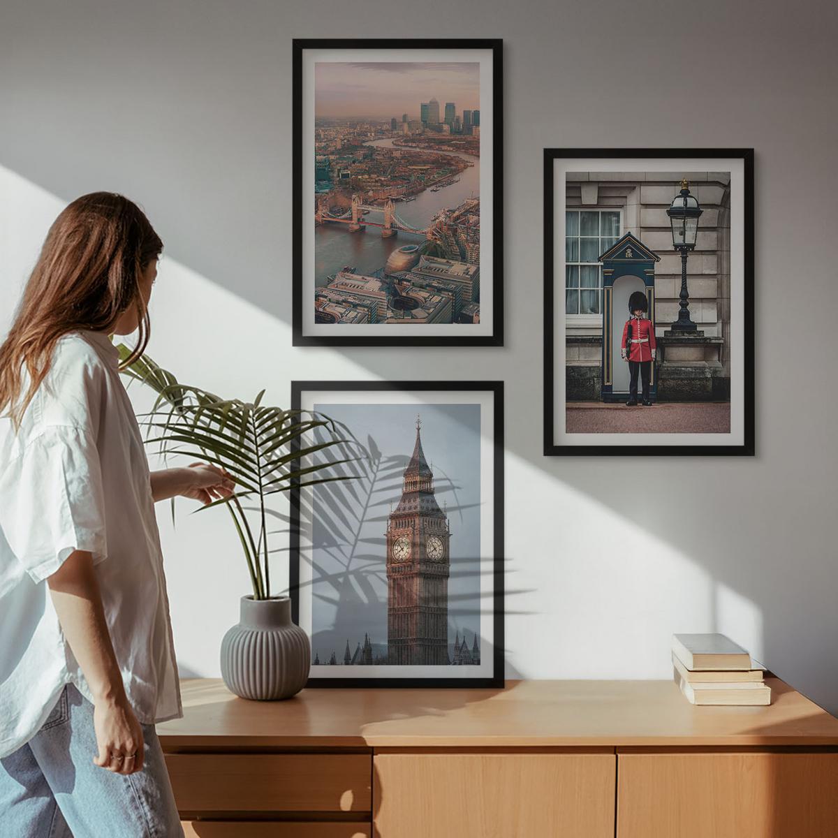 BILDER SET 3er Set - 40x60 cm Schwarzer Rahmen - London Bridge Guardian Big Ben - Schwarz, Kunststoff (40/60cm) - TULUP