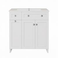 WASCHTISCH Freistehend Weiß mit Keramikbecken, 8-Fächer-Schublade - Weiß, Holzwerkstoff (76/86/47cm) - Urban Meuble