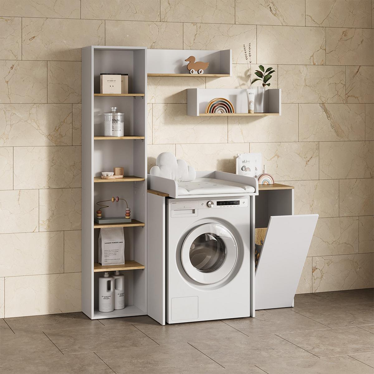 WASCHMASCHINENSCHRANK Paolina Weiß/Artisan 68 x 88.2 cm 2 Teile mit Wickelauflage - Weiß/Eiche Artisan, Holzwerkstoff (68/88.2/60cm) - Livinity®