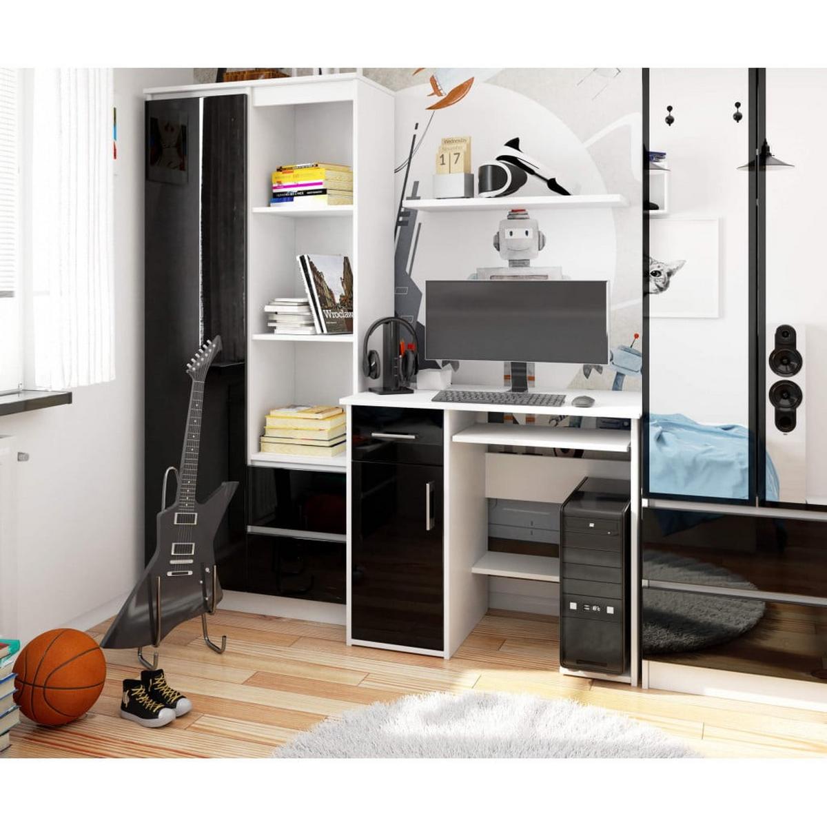 SCHREIBTISCH Weiß, Schwarz Glanz 74/90/50 - Schwarz Hochglanz/Weiß, Holzwerkstoff (124/85/74cm) - RAUMHIRSCH FURNITURE