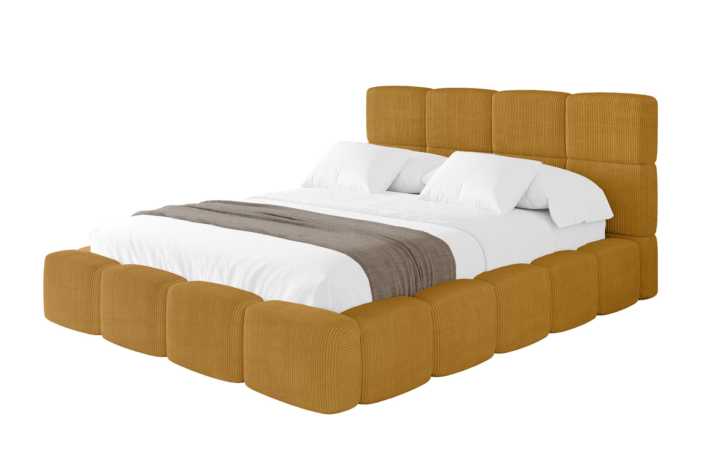 POLSTERBETT mit Bettkasten und Lattenrost, Bett mit Matratze H3/H4, Kopfteil, Boxbett, Doppelbett mit Stauraum - NATA 140x200 Senfgelb - Kupferfarben, Holzwerkstoff/Textil (140/200cm) - ALTDECOR