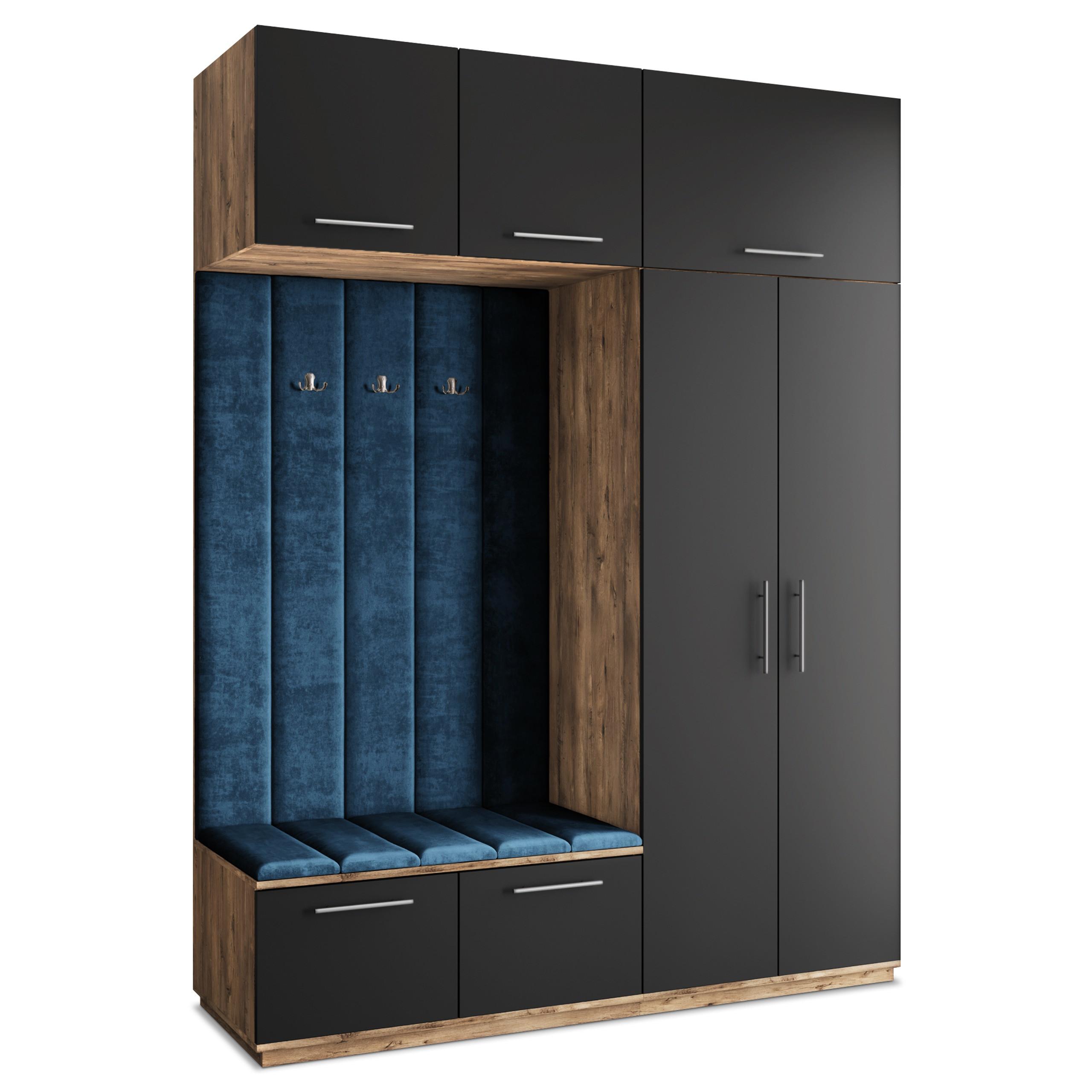GARDEROBENSCHRANK REMA 180/240/60 cm Modern Garderobe-Set Eiche Lefkas - Blau/Eichefarben, Holzwerkstoff (180/240/60cm) - MASSENO