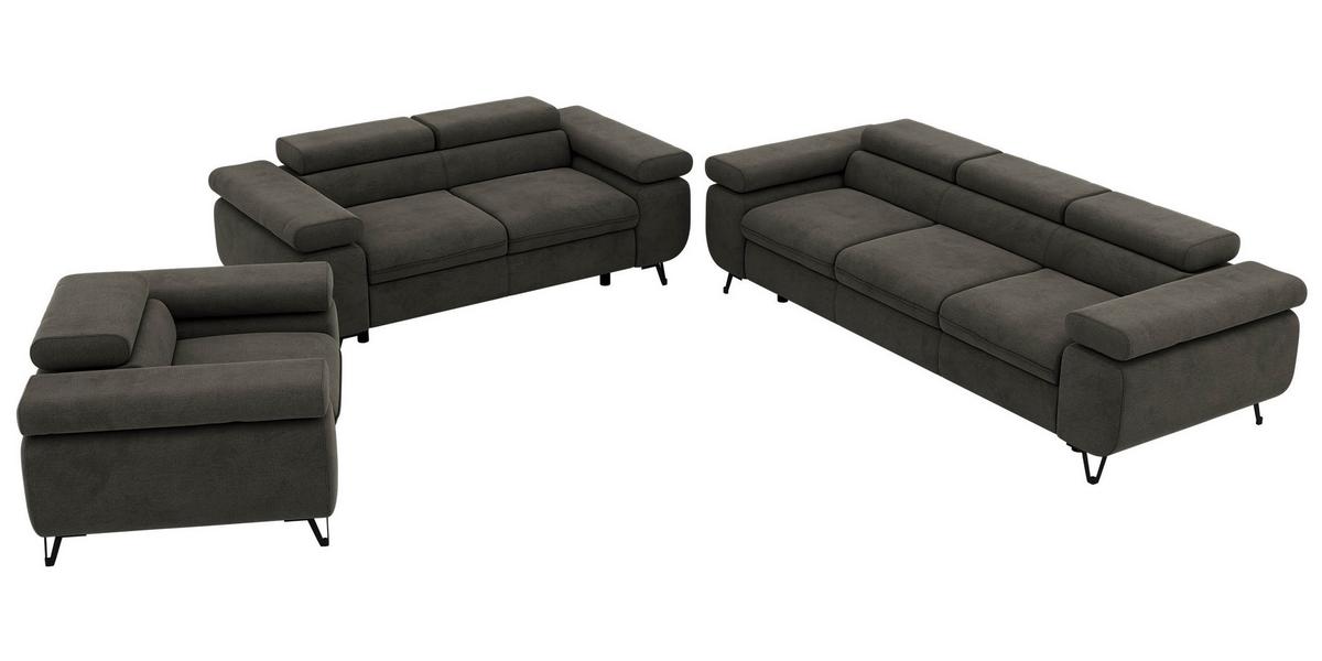 SITZGARNITUR PETER 1+2+3 - Dunkelgrau Velvet - Dunkelgrau/Schwarz, Textil/Metall (262/76/99cm) - MKS