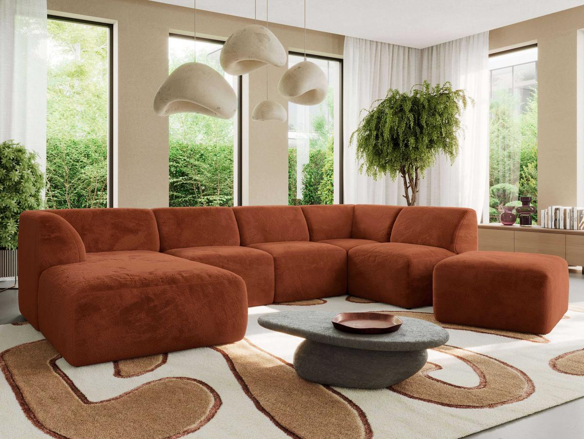 WOHNLANDSCHAFT MODARO U 6M - Orange Plüsch - Links - Schwarz/Orange, Textil (180/78/345cm) - MKS