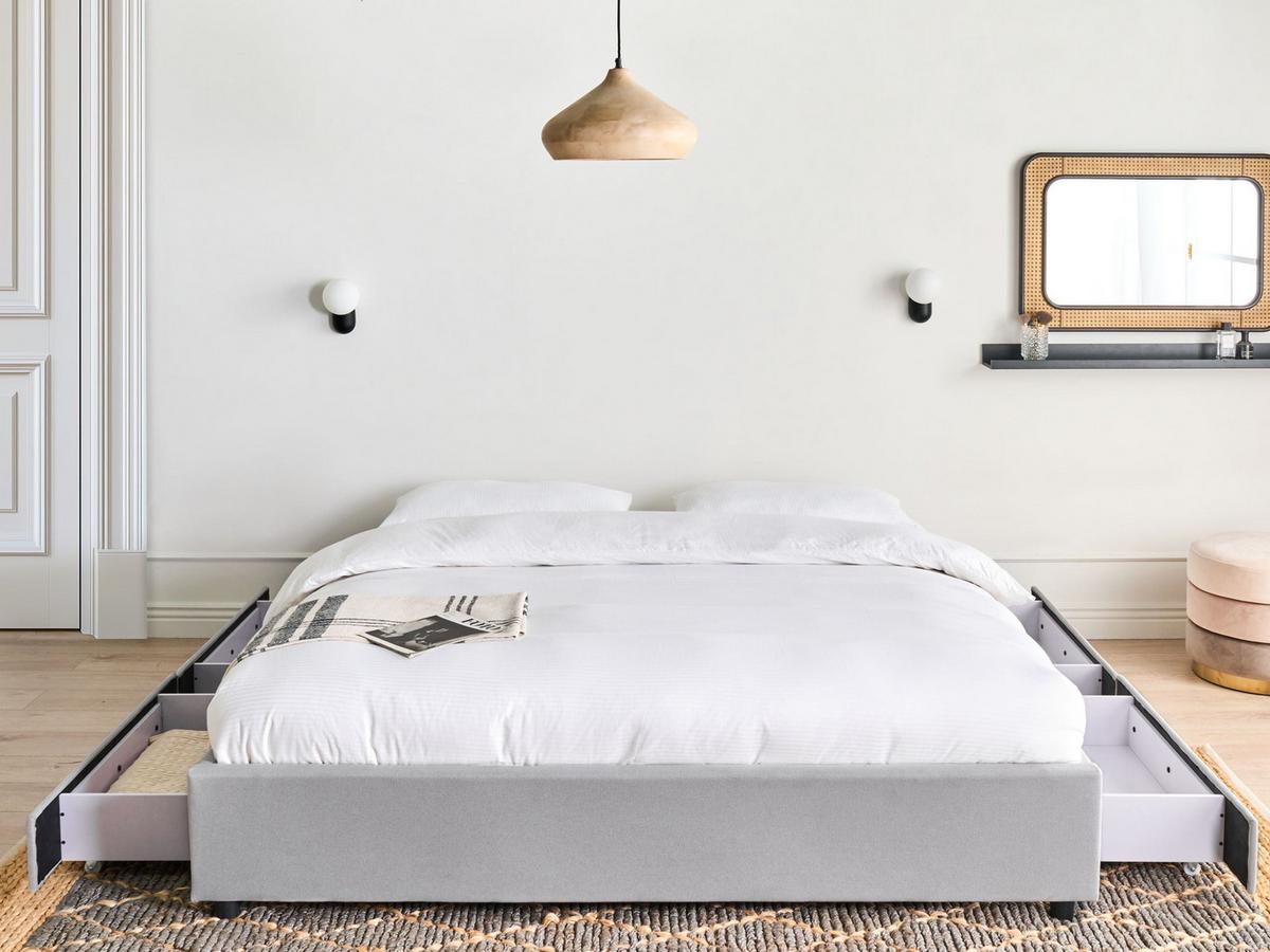 BETT 180/200 cm Hellgrau Prades - Hellgrau, Textil (180/200cm) - Beliani