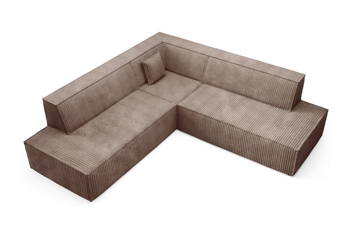 ECKSOFA TESSO II R-S Braun Kordstoff mit Schlaffunktion - Braun, Holz (254/254cm) - MASSENO