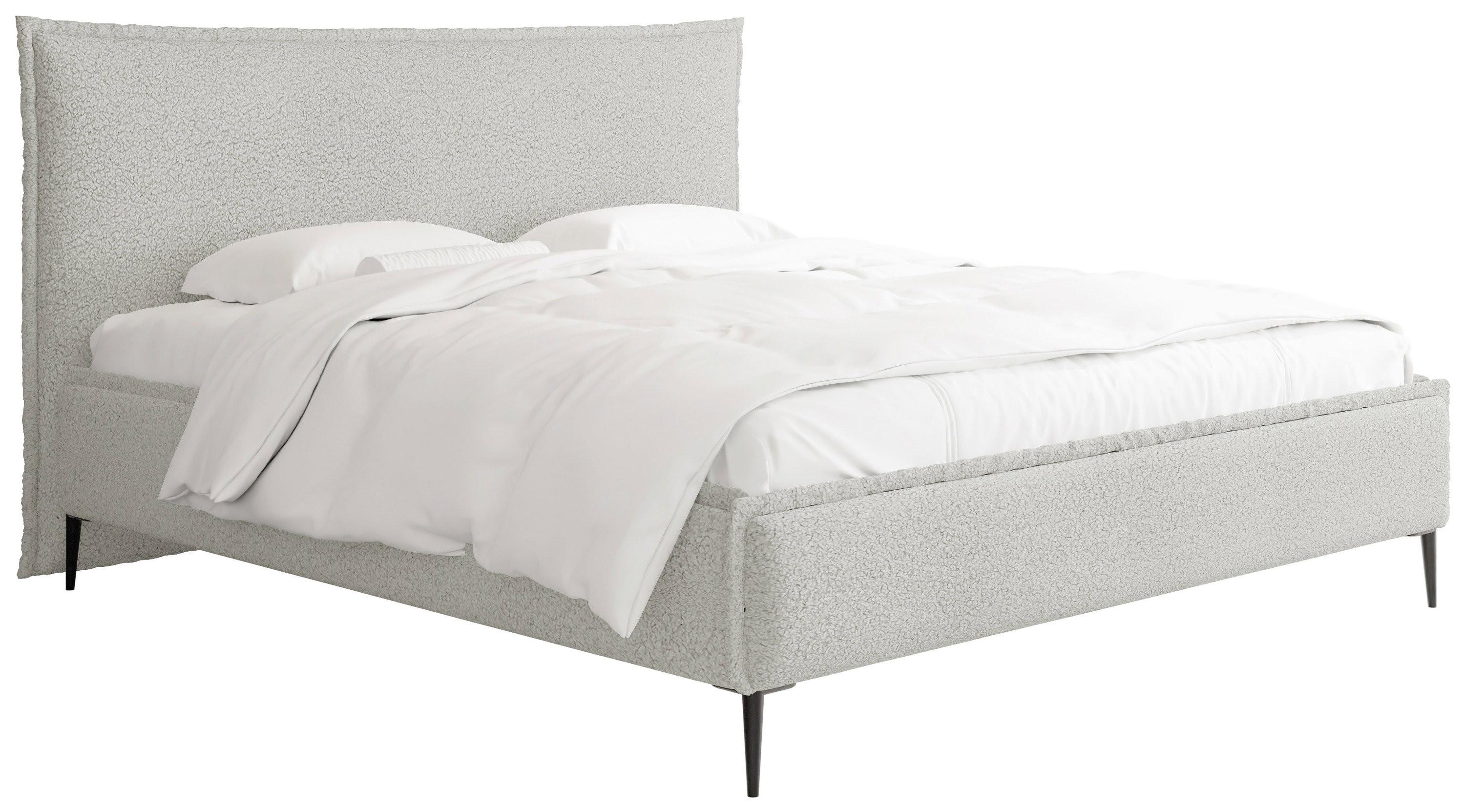POLSTERBETT Pillow Rise mit Bettkasten, Lattenrost & hohen Metallfüßen in Hellgrau Bouclé 160x200 cm - Birkefarben/Hellgrau, Holz/Textil (160/200cm) - WFL GROUP