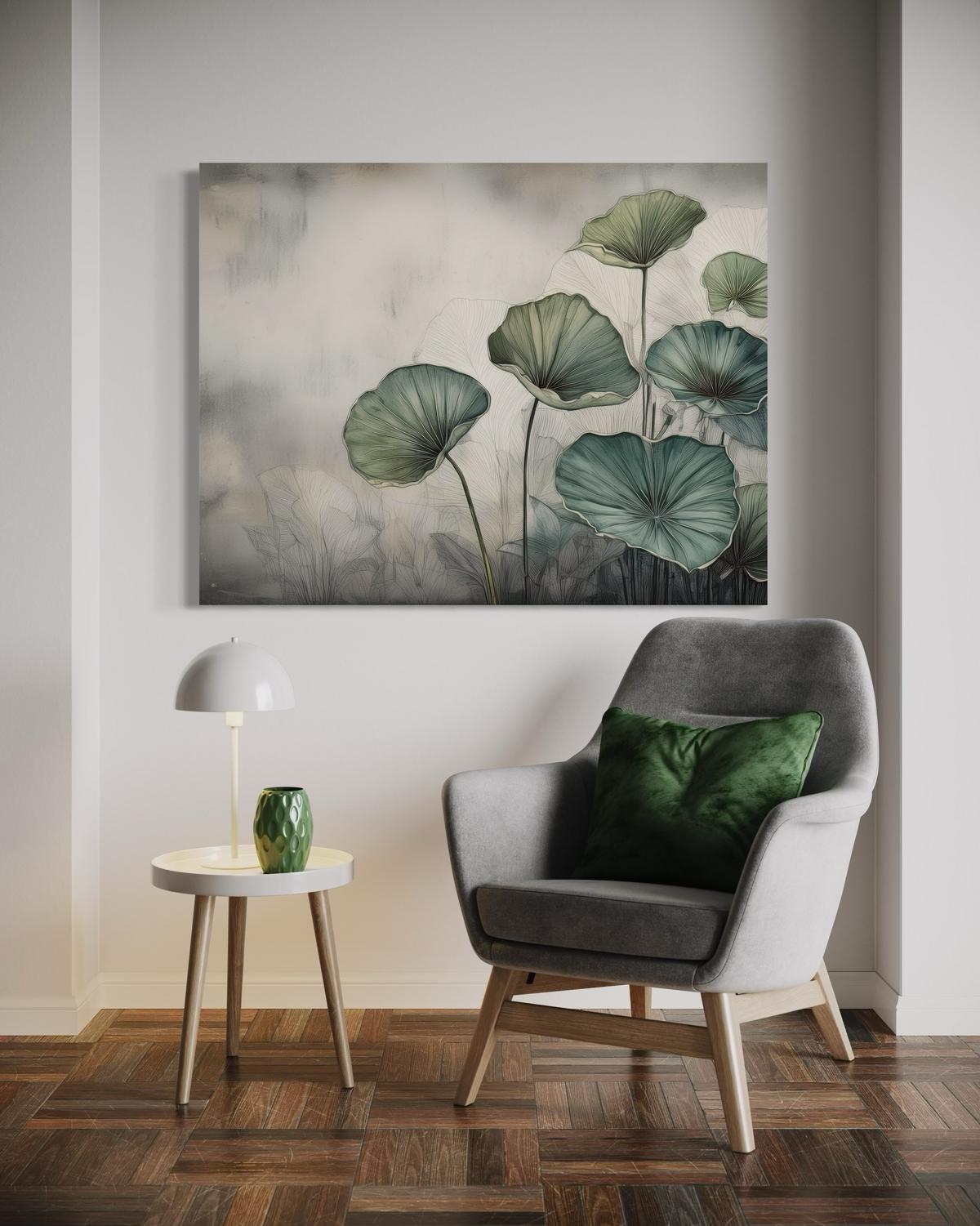 WANDBILD grüne blätter - Grau, Textil (60/40cm) - Feeby