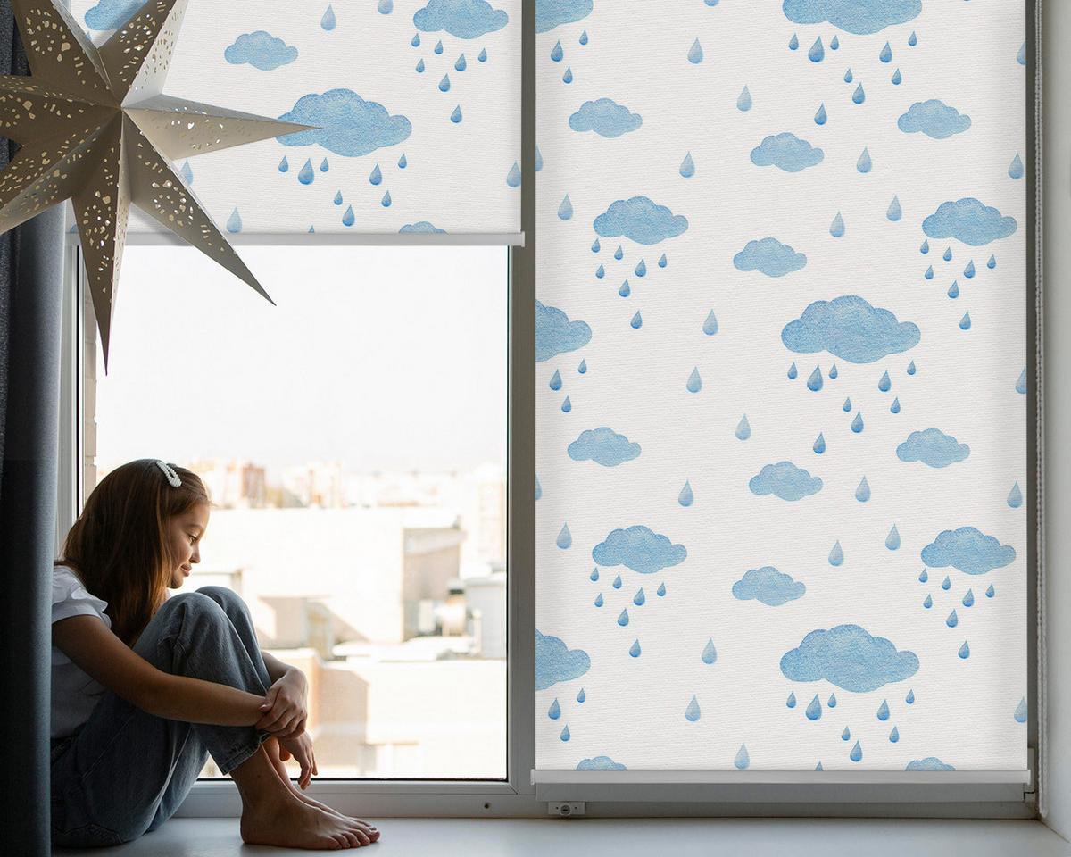 INNENROLLO - Fensterrollo - Rollo - 140x140 cm - Wolken und Regen - Blau, Kunststoff (140/140/0.5cm) - TULUP