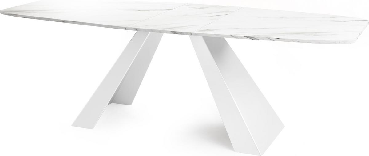 ESSTISCH Monte Weiß rechteckig ausziehbar, Marmor Weiß 180-220/90/76 cm - Ecru/Weiß, Holzwerkstoff/Metall (90/218/76cm) - WFL GROUP