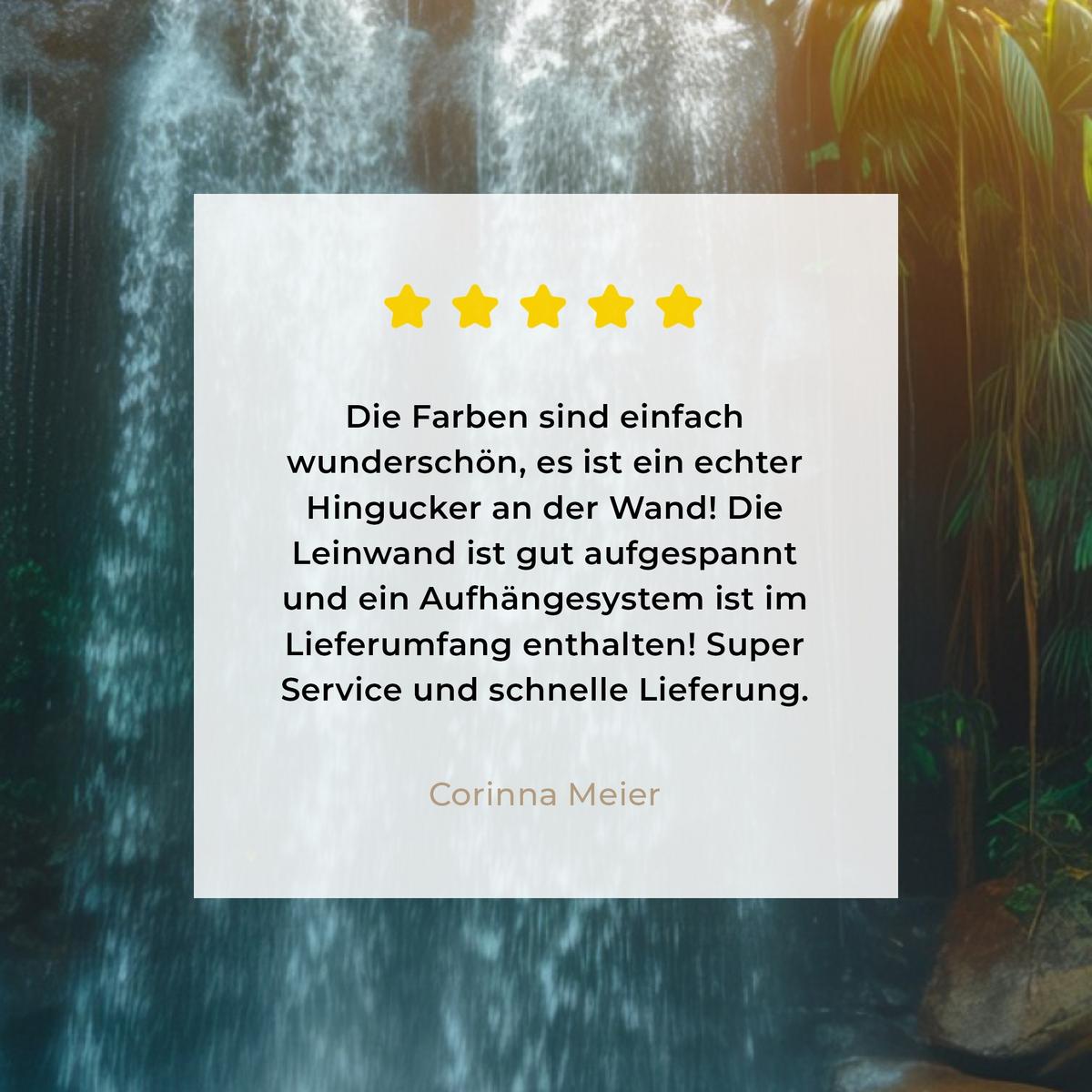 LEINWANDBILD Wasserfall - Dschungel - Sonne - Grün - Natur Wandbild 40x30 cm - Grün, Textil (40/30cm) - MuchoWow