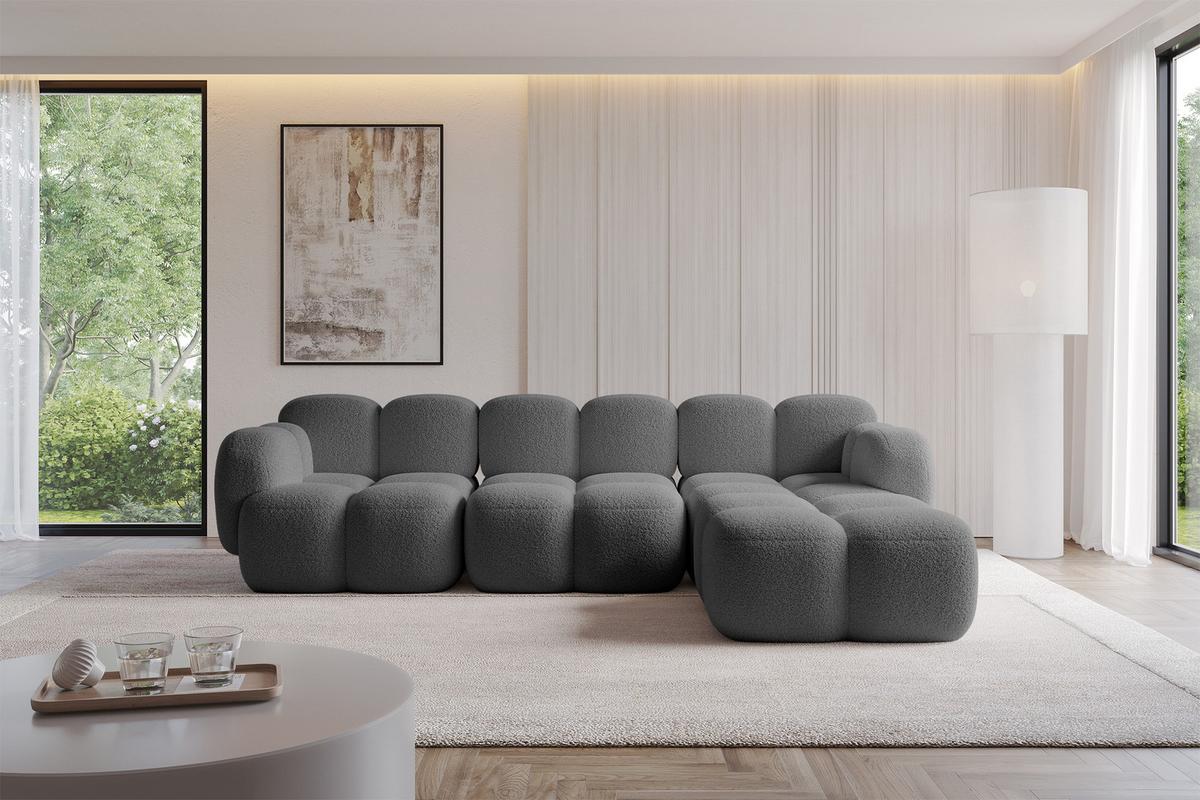ECKSOFA modulares Sofa Rechts Miko-L2 302x205x75 Grau Bouclé - Chromfarben/Schwarz, Holzwerkstoff/Kunststoff (302/205cm) - ALTDECOR