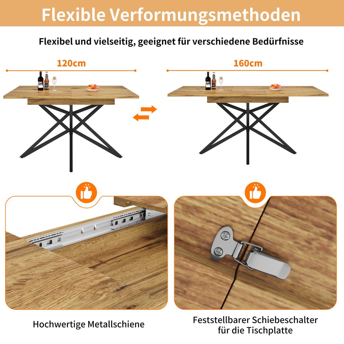 ESSTISCH ausziehbarer walnuss-optik & stern-gestell 120 bis 160 cm - Walnussfarben, Holzwerkstoff (80/120/66.1cm) - Urban Meuble