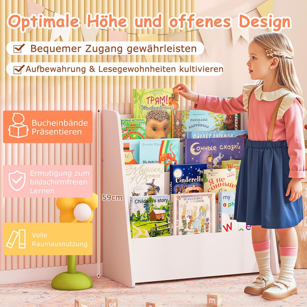 KINDERREGAL 4 Fächer weiß - Weiß, Holz (57.5/59/26.5cm) - COSTWAY
