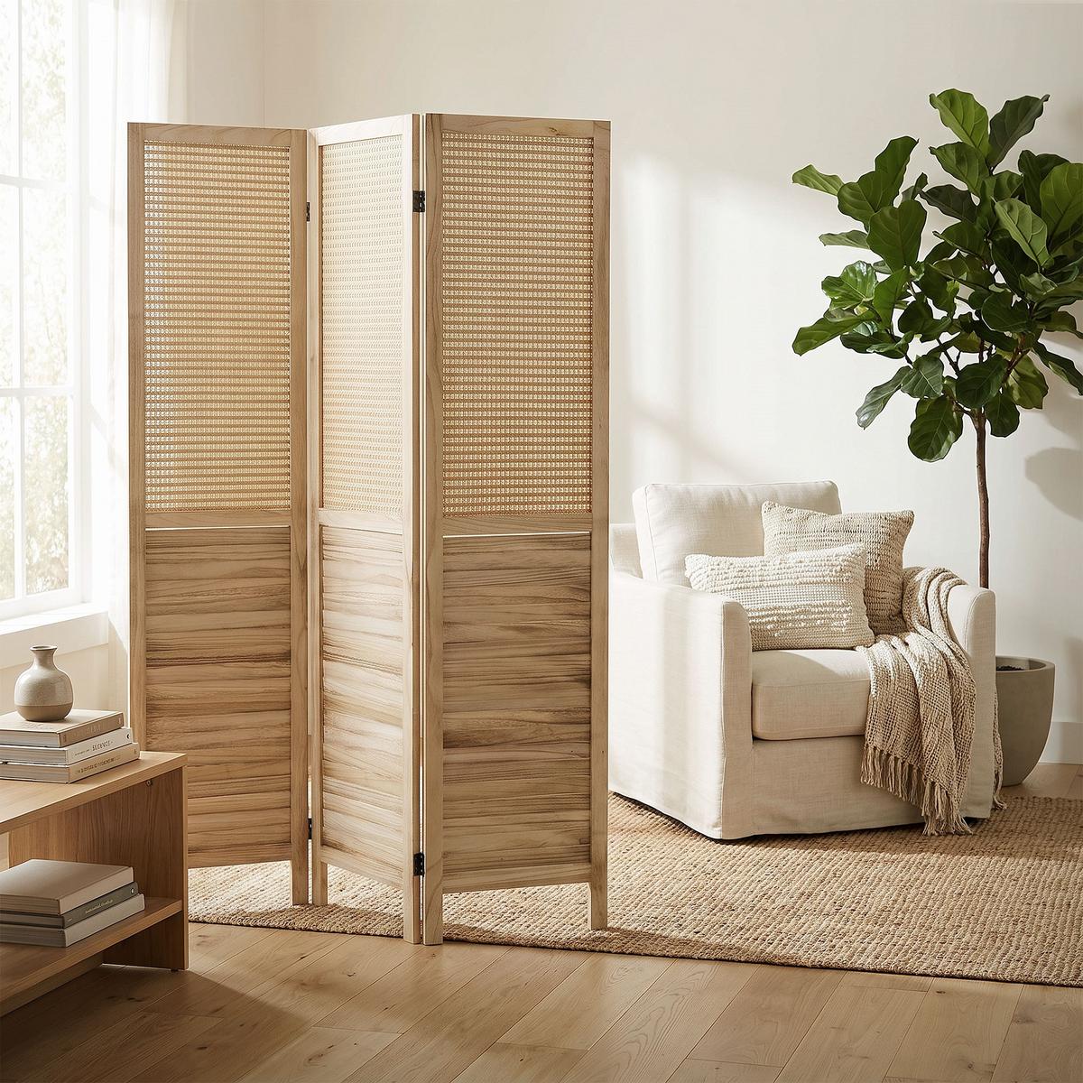 PARAVENT 3 teilig Osaka 170x121 cm Natur aus Holz - Braun, Holz (121/170/2cm) - ML-DESIGN