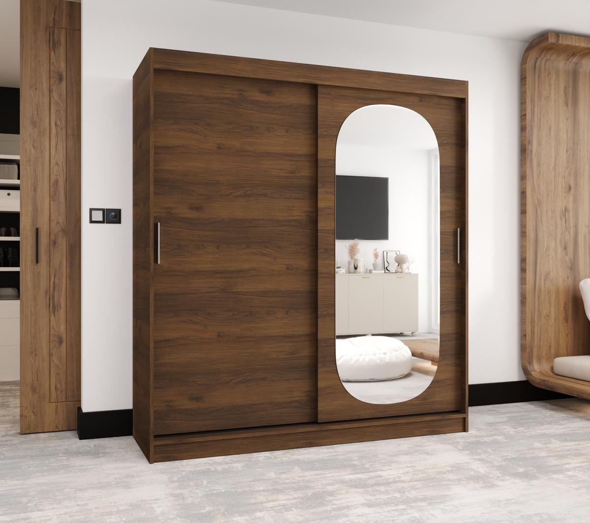SCHIEBETÜRENSCHRANK mit Spiegel ROYAL 200/180/62 2-türig - Silberfarben/Walnussfarben, Holz (180/62/180cm) - MÖBEL KRYSPOL