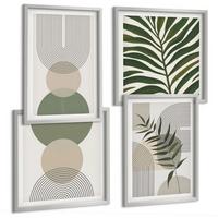 BILDER SET 4er Set - 50x50 cm & 40x60 cm Silberner Rahmen - Abstrakte Blätter im Boho-Stil - Silberfarben, Kunststoff (50/50cm) - TULUP