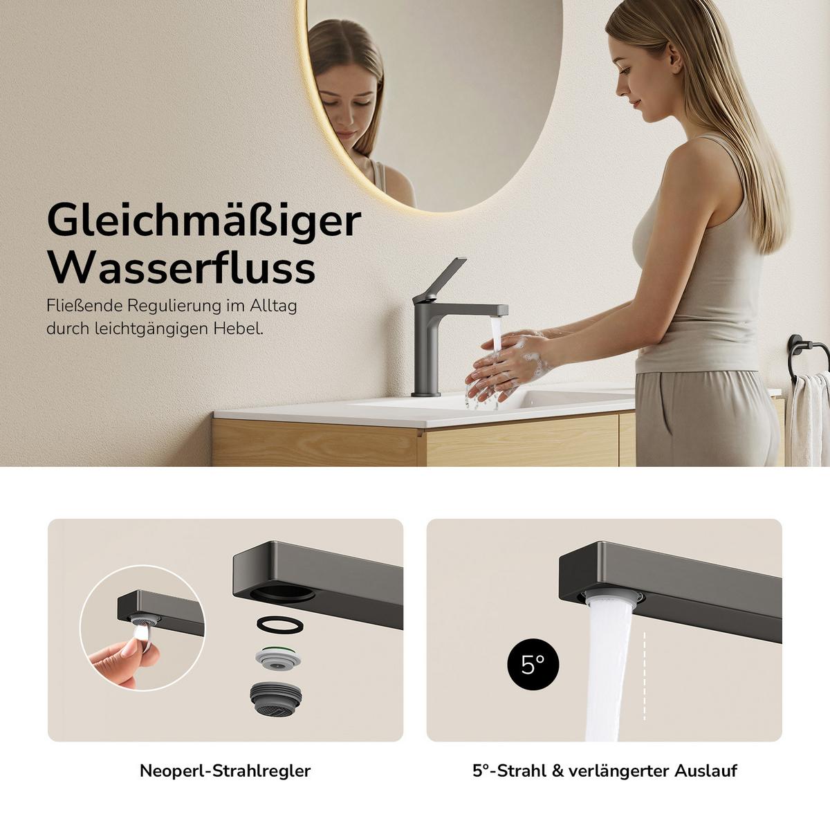 WASCHTISCHARMATUR Anthrazit 19,5/17,3/4,6 cm - Anthrazit, Metall (17.3/4.6/19.5cm) - EMKE