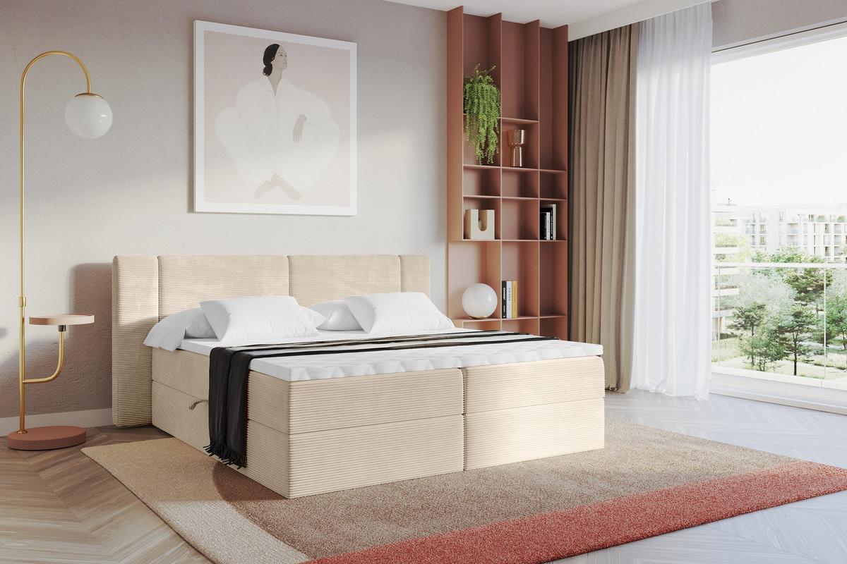 BOXBETT mit Matratze H4 - EVON - 180x200 cm Beige - Ecru, Holzwerkstoff (180/200cm) - ALTDECOR