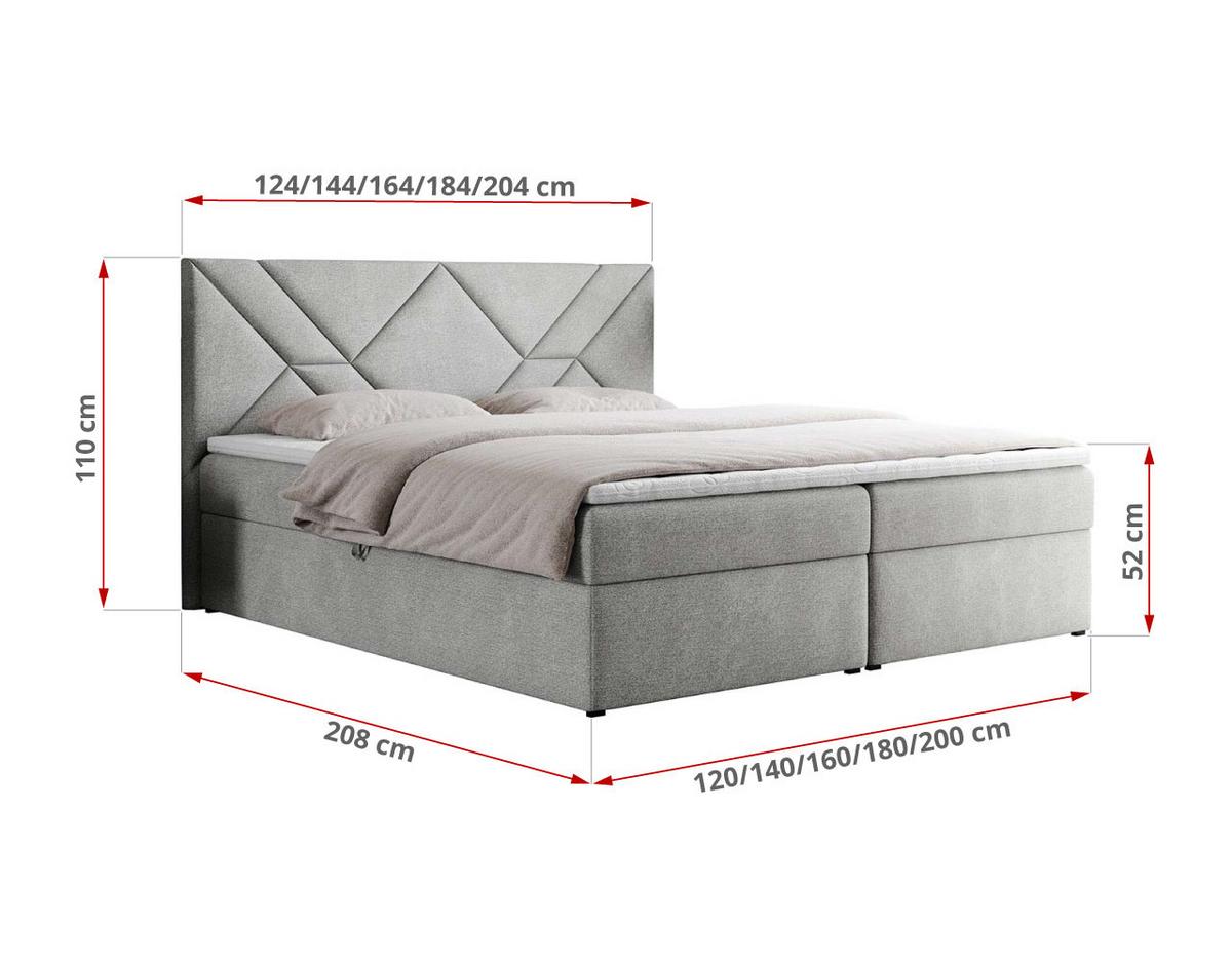 BOXBETT NEOMI 120/200 - Hellgrau Strukture - H3 - Visco - Hellgrau, Holz/Textil (120/200cm)