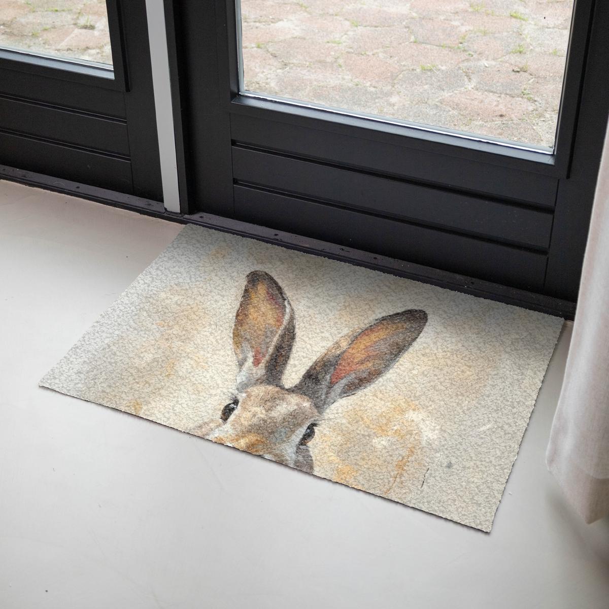 FUSSMATTE Hase - Ohren - Braun Schmutzmatte 90x60 cm - Beige, Kunststoff (60/90cm) - MuchoWow