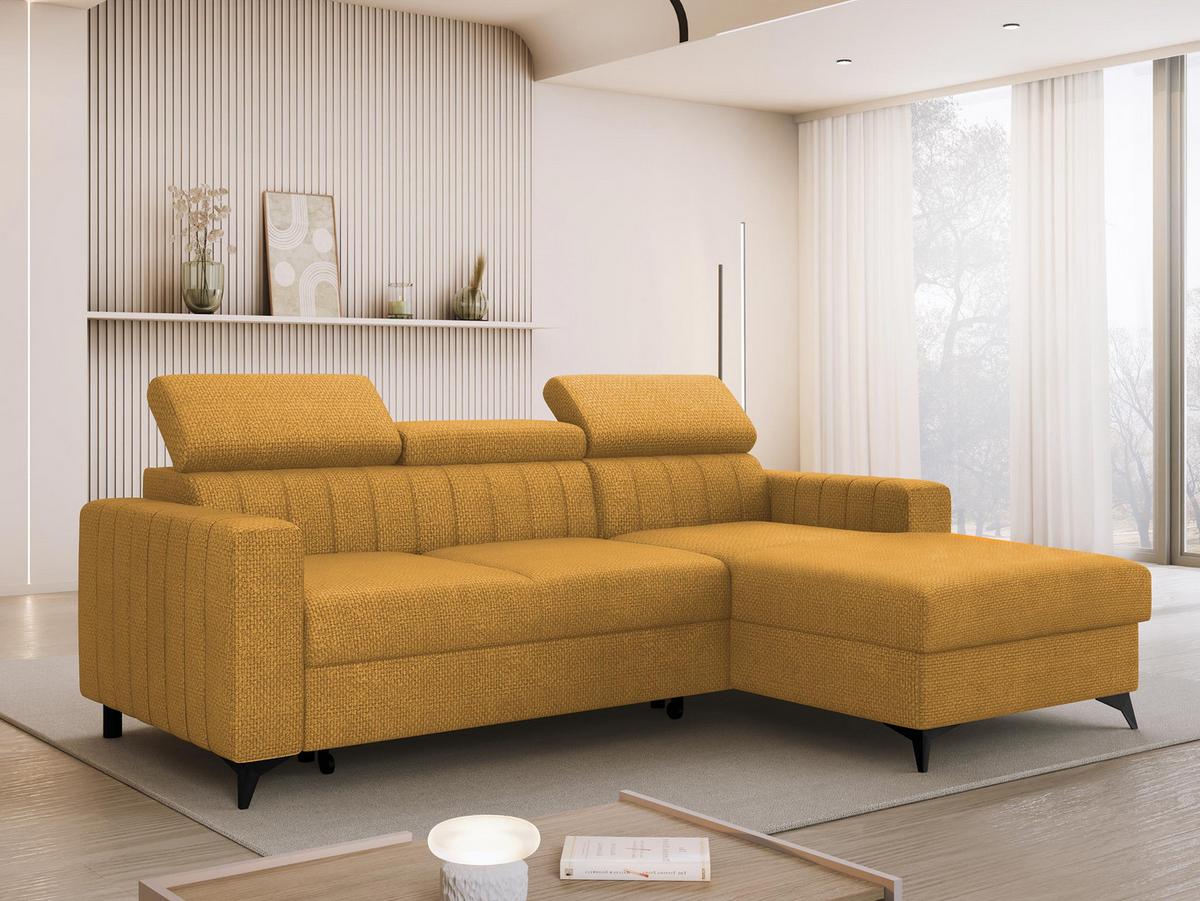 ECKSOFA Milano, Seite: Rechts 2R+LC - Currygelb/Schwarz, Holz/Textil (236/172cm) - MIRJAN24