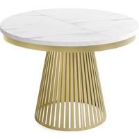 ESSTISCH Naro rund ausziehbar mit Goldem Lamellen-Metallgestell, Marmor Weiß 100-180/100/76 cm - Ecru/Goldfarben, Holzwerkstoff/Metall (100/180/76cm) - WFL GROUP