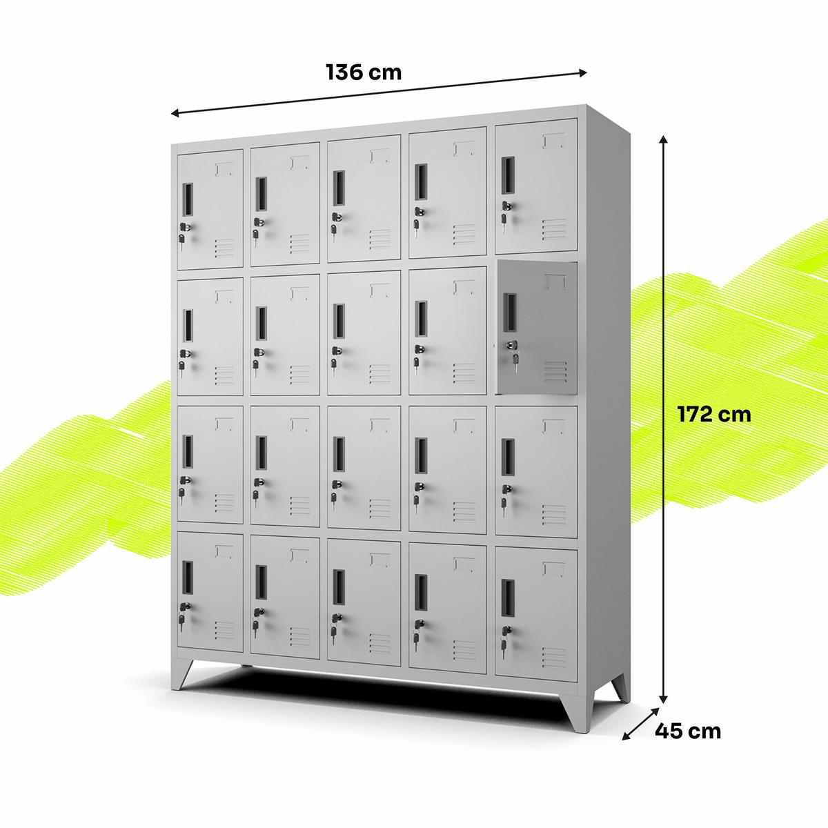 MEHRZWECKSCHRANK aus Metall mit 20 Fächer Hellgrau 136x172x45cm - Hellgrau, Metall (136/172/45cm) - Muralo