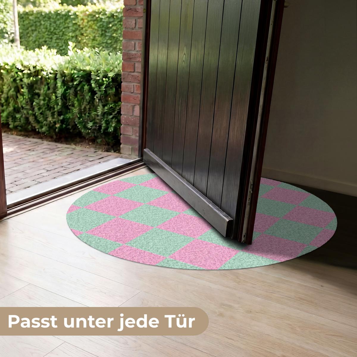 FUSSMATTE Schachbrettmuster - Grün - Rosa - Würfel Fußabtreter 90x90 cm - Mintgrün, Kunststoff (90/0.4cm) - MuchoWow