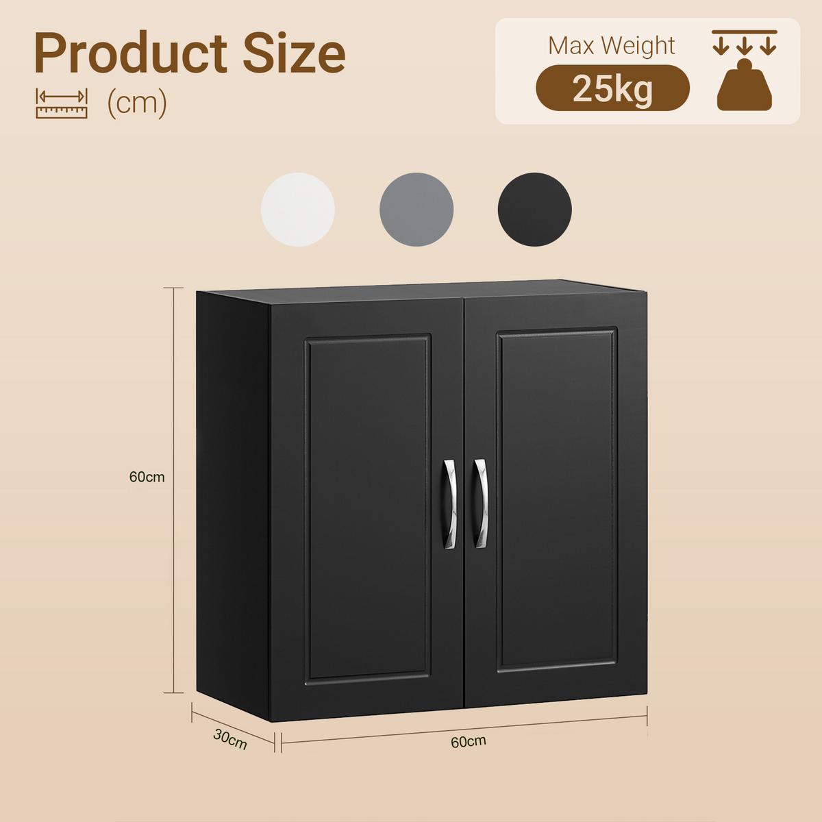 HÄNGESCHRANK Schwarz, 60 x 60 x 30 cm, mit verstellbarem Regalboden, für Bad, Küche und Waschraum - Schwarz, Holzwerkstoff (60/60/30cm) - SoBuy