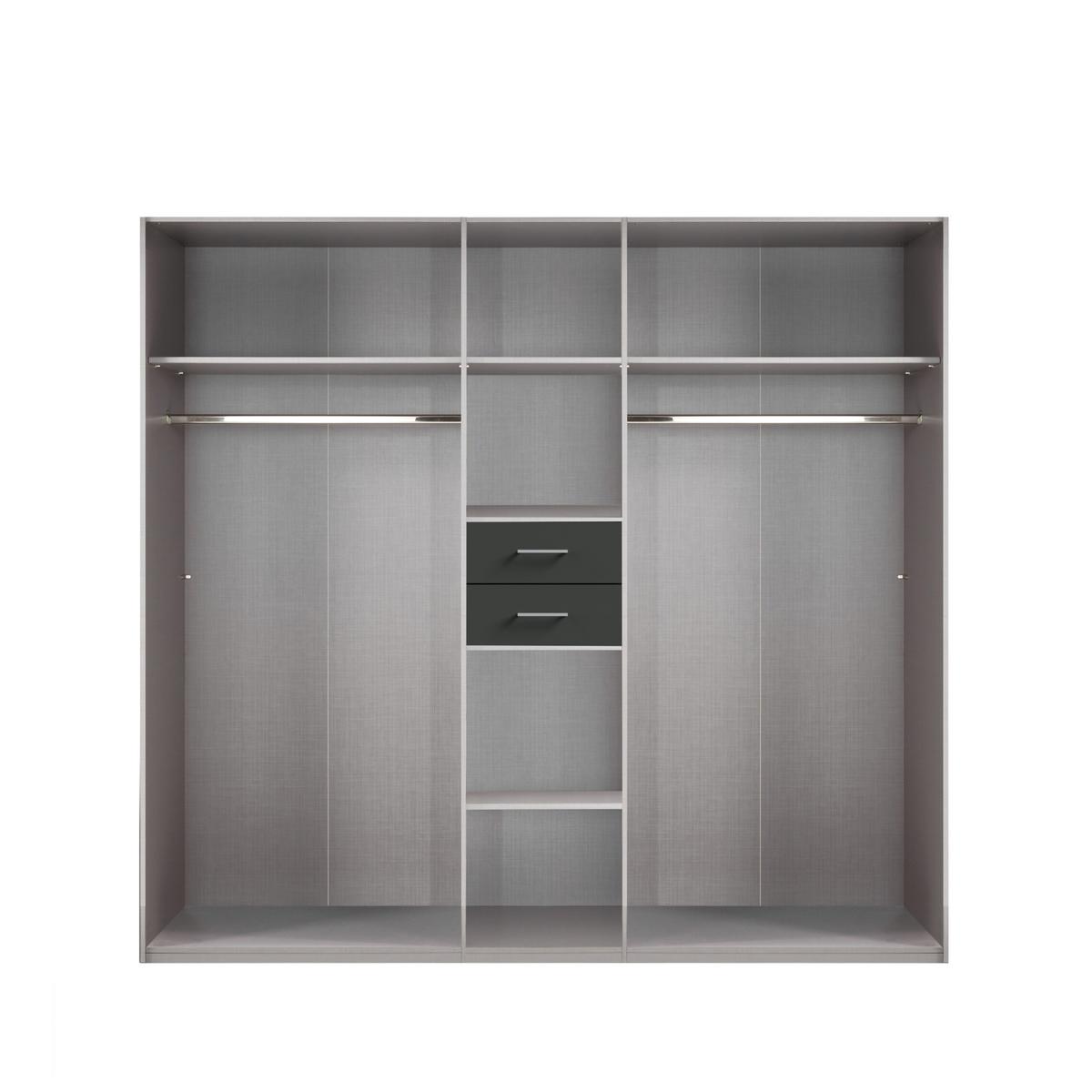 DREHTÜRENSCHRANK B225/H208/T58 cm, Weiß mit Absetzungen in Grafit, Kleiderschrank mit 2 Spiegeltüren & Schubkästen / 22590 - Silberfarben/Graphitfarben, Holzwerkstoff/Kunststoff (225/208/58cm) - luma-home